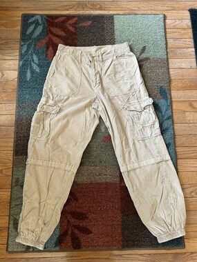 Light Beige Corduroy Jogger Style Cargo Pants